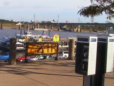 The pay phones with the Arch View Cafe in the background